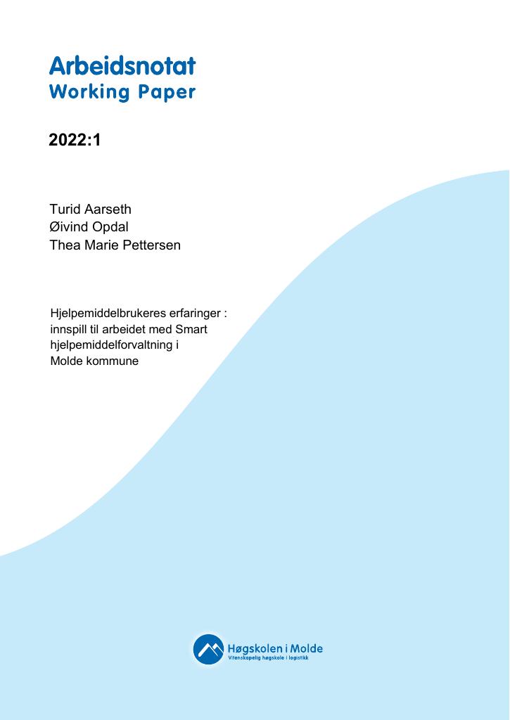 Forsiden av dokumentet Hjelpemiddelbrukeres erfaringer : Innspill til arbeidet med Smart hjelpemiddelforvaltning i Molde kommune