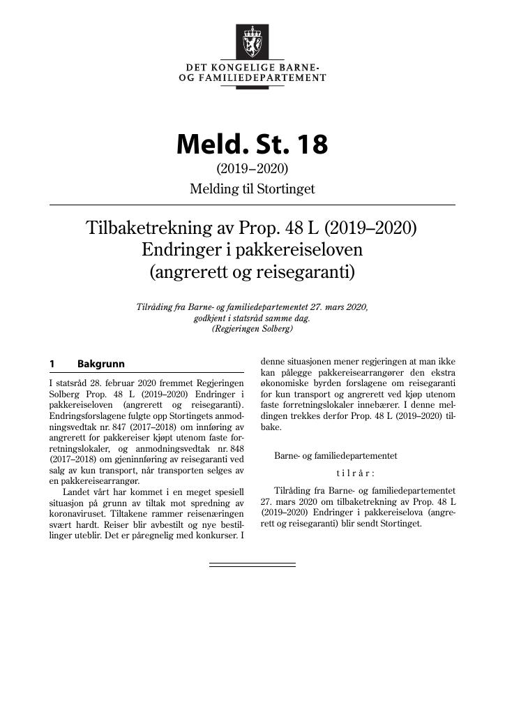 Forsiden av dokumentet Meld. St. 18 (2019–2020)