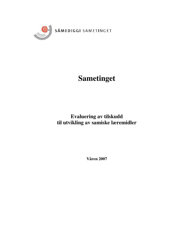 Forsiden av dokumentet Evaluering av tilskudd til utvikling av samiske læremidler
