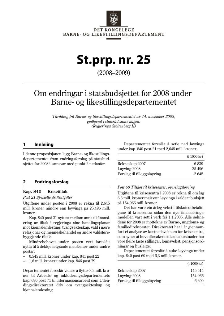 Forsiden av dokumentet St.prp. nr. 25 (2008-2009)