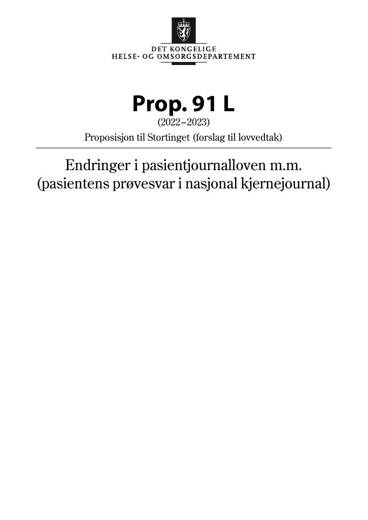 Forsiden av dokumentet Prop. 91 L (2022–2023)