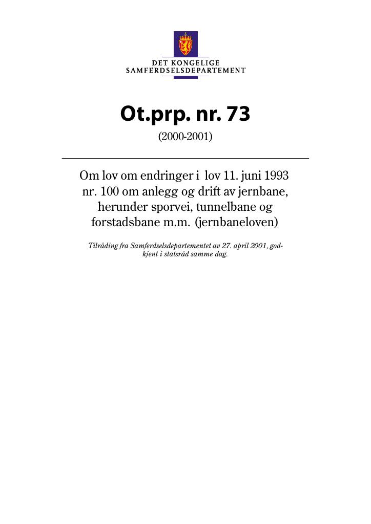 Forsiden av dokumentet Ot.prp. nr. 73 (2000-2001)