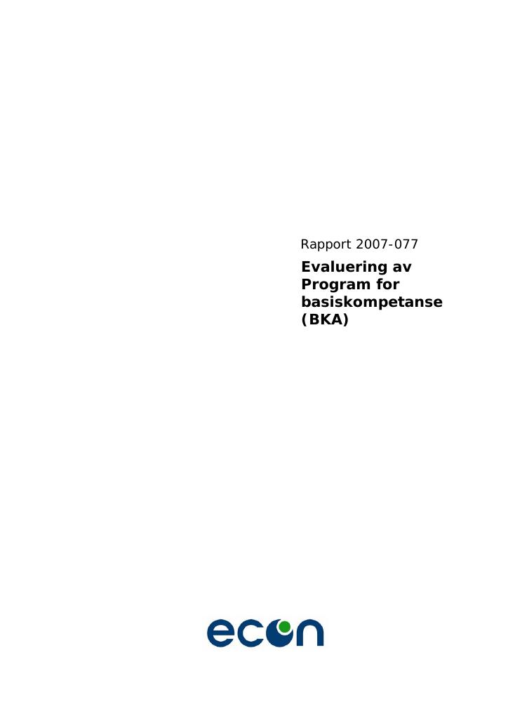 Forsiden av dokumentet Evaluering av program for basiskompetanse(BKA)
