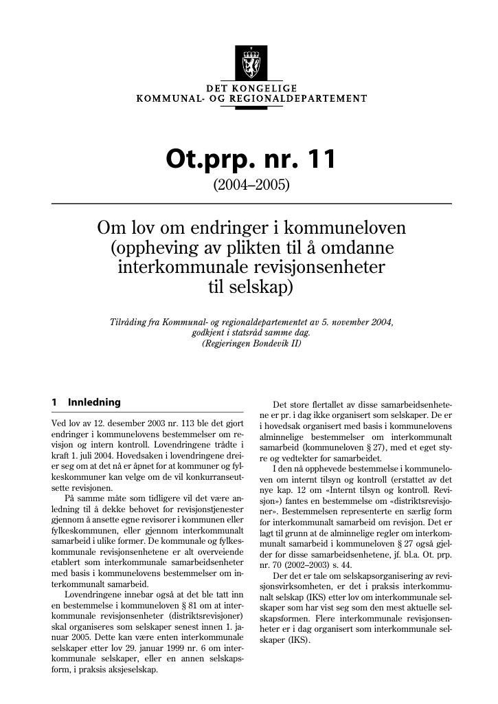 Forsiden av dokumentet Ot.prp. nr. 11 (2004-2005)