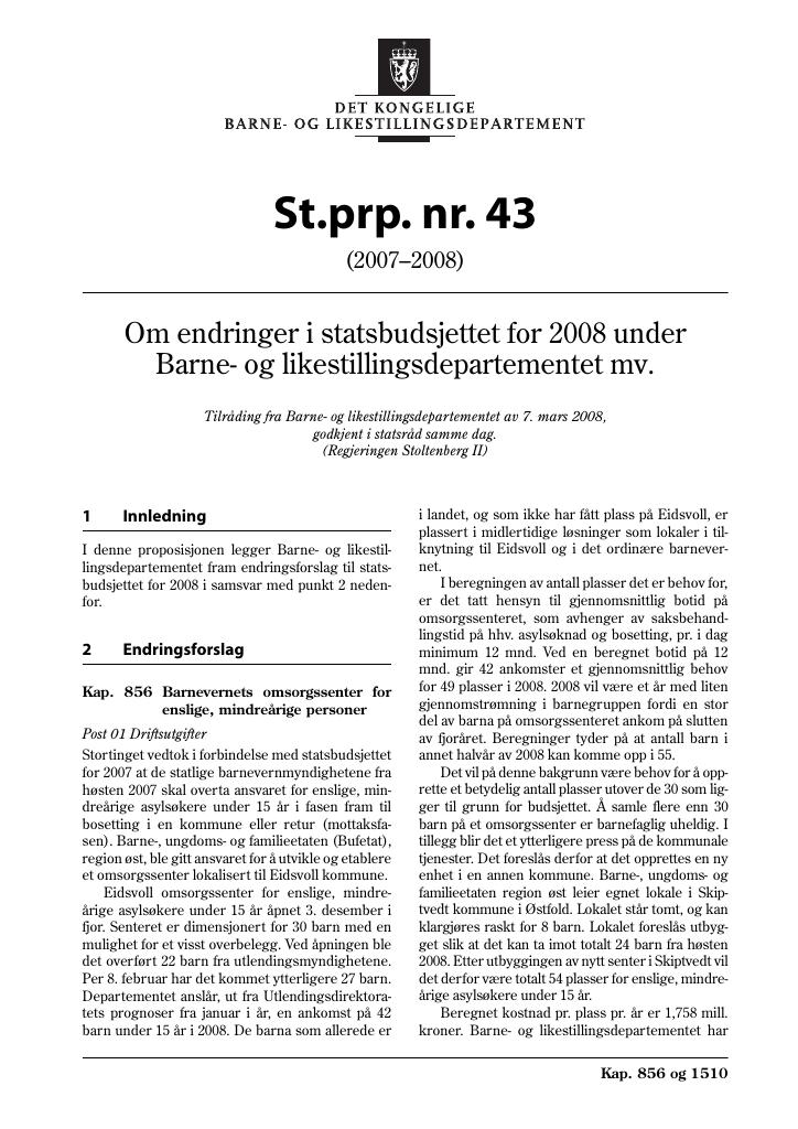 Forsiden av dokumentet St.prp. nr. 43 (2007-2008)