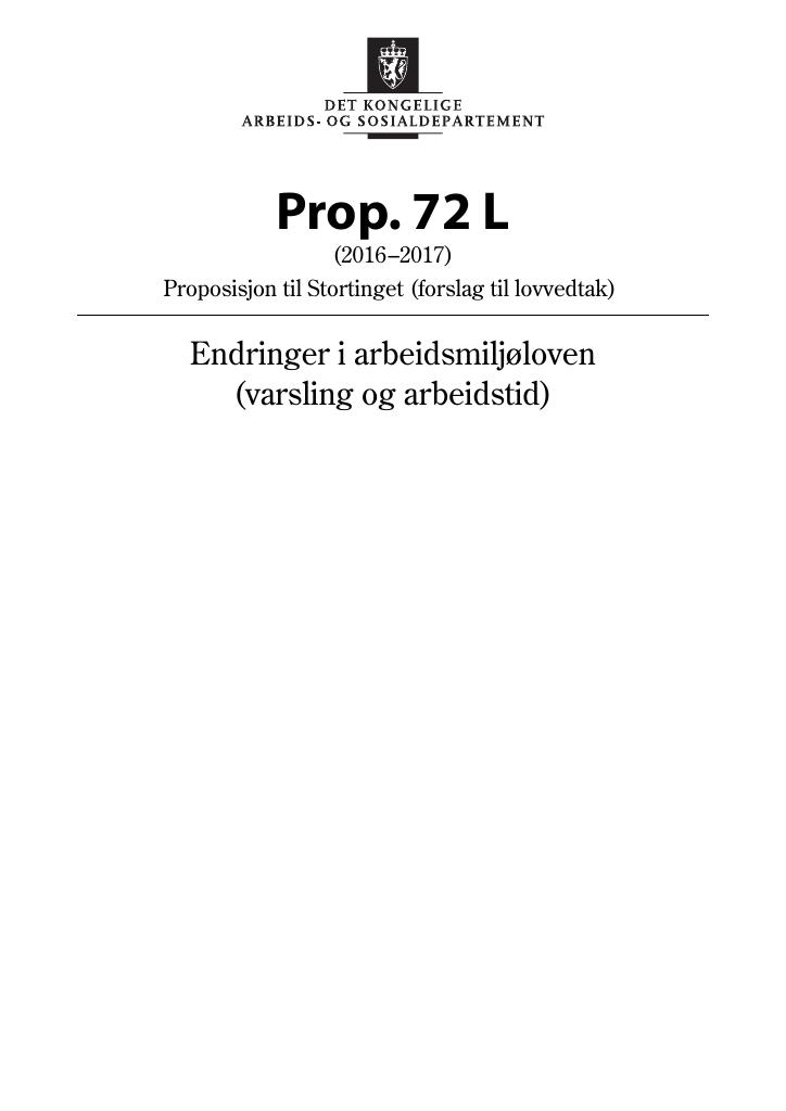 Forsiden av dokumentet Prop. 72 L (2016–2017)