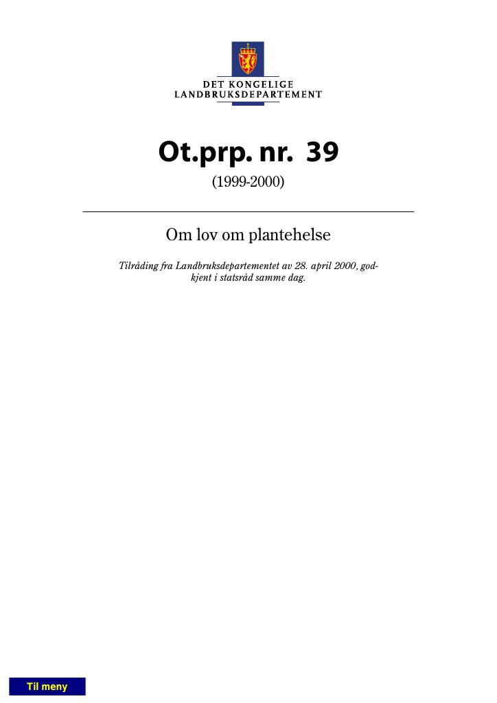 Forsiden av dokumentet Ot.prp. nr. 39 (1999-2000)