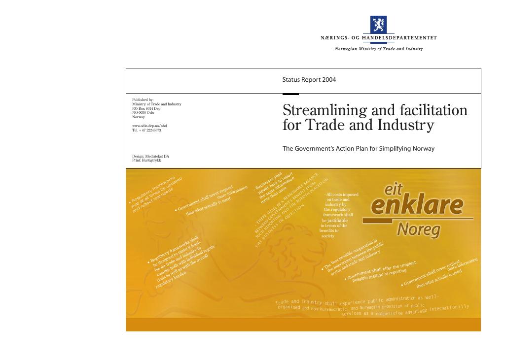 Forsiden av dokumentet Status Report 2004: Streamlining and facilitationen for Trade and Industry