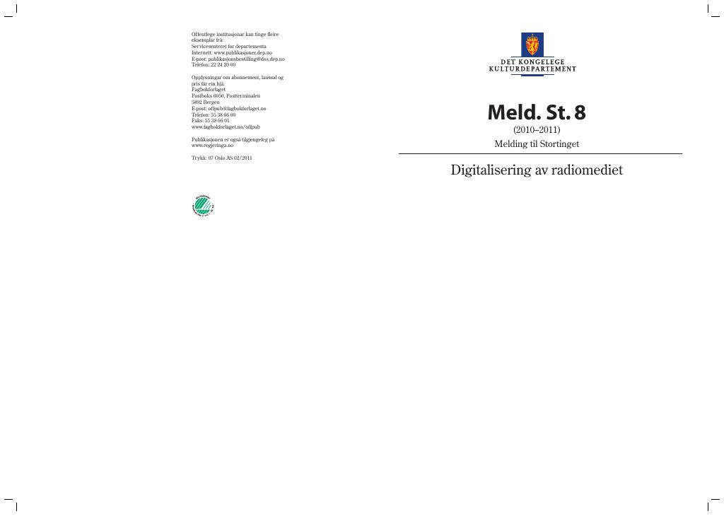 Forsiden av dokumentet Meld. St. 8 (2010–2011)