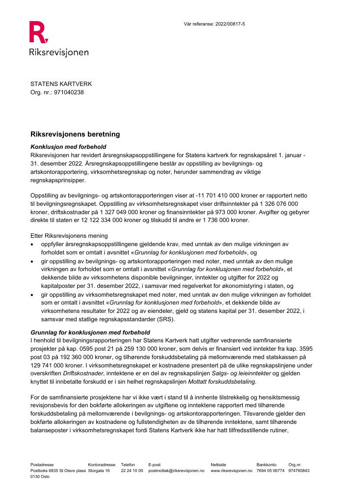 Forsiden av dokumentet Revisjonsberetning(pdf) 2022