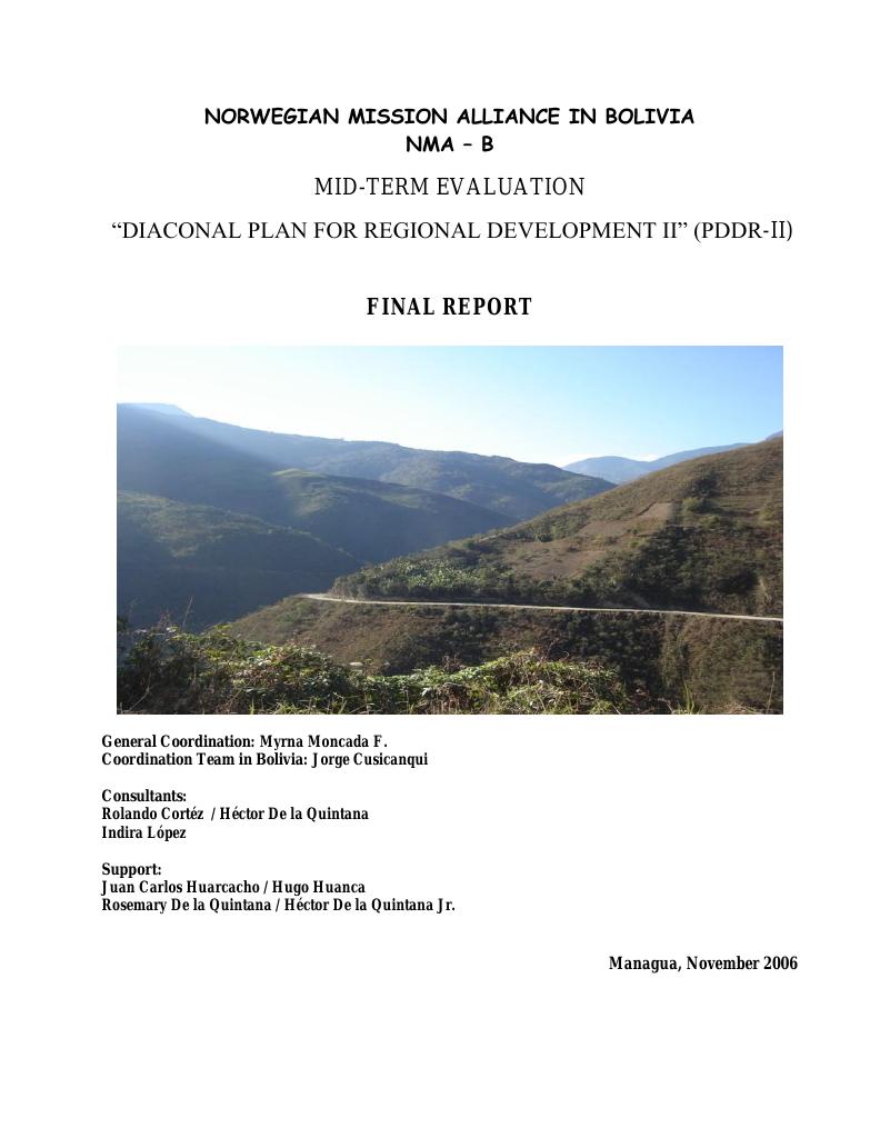 Forsiden av dokumentet Mid-term Evaluation “Diaconal Plan for Regional Development” (PDDR-II), Final Report