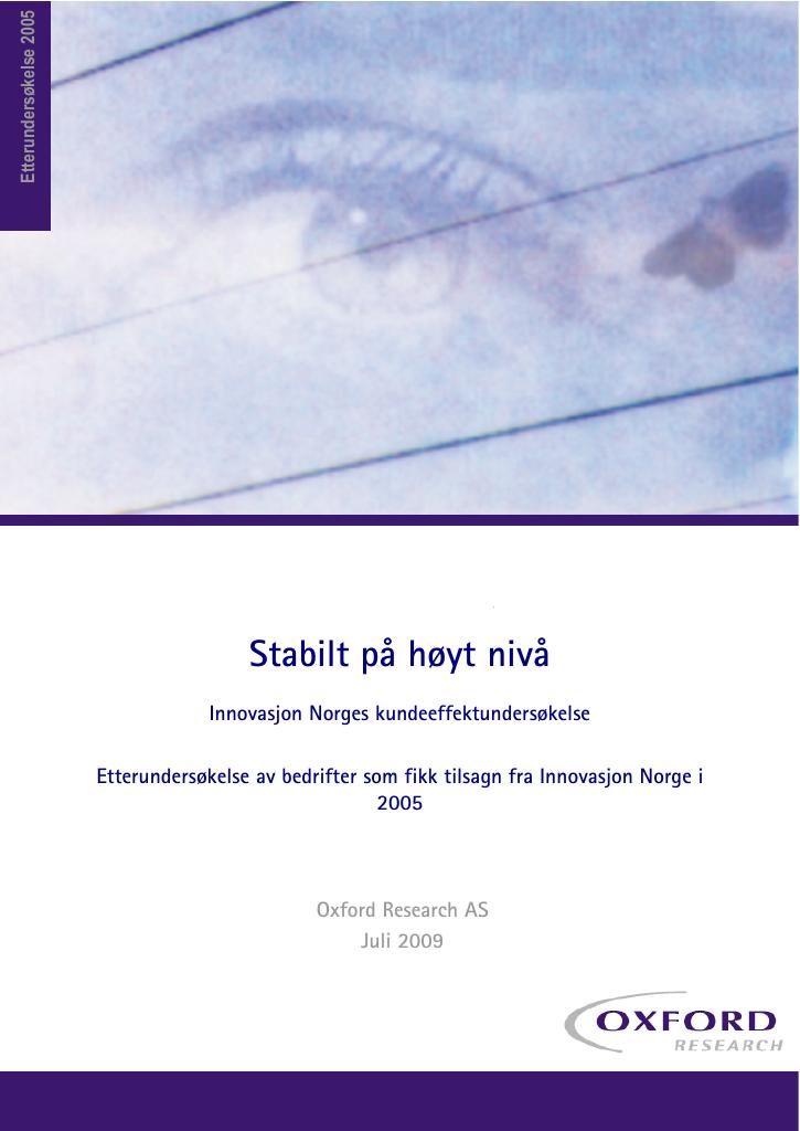 Forsiden av dokumentet Stabilt på høyt nivå : Innovasjon Norges kundeeffektundersøkelse