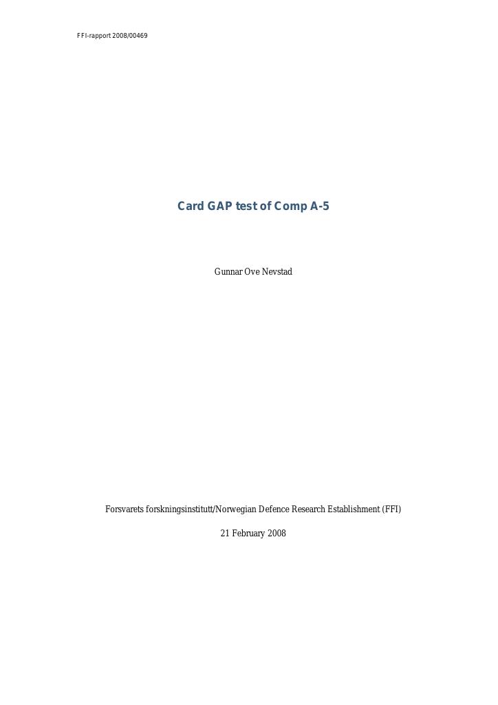 Forsiden av dokumentet Card GAP test of Comp A-5