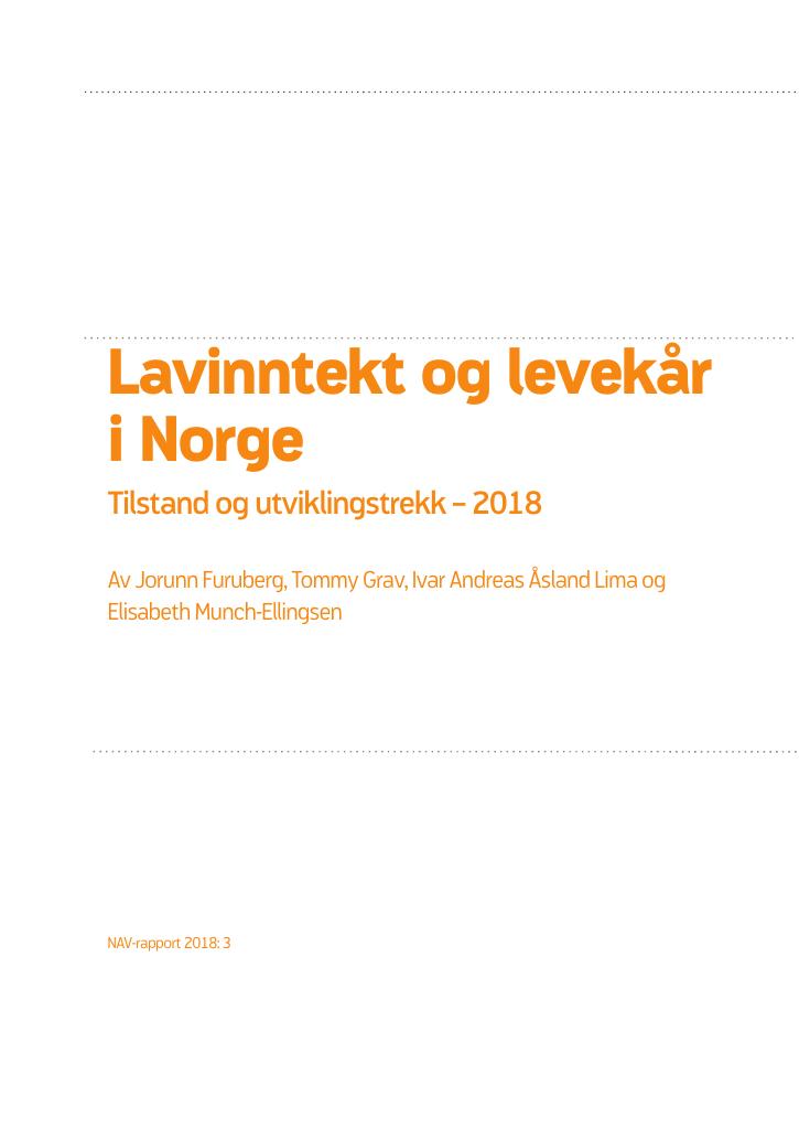 Forsiden av dokumentet Lavinntekt og levekår i Norge. Tilstand og utviklingstrekk - 2018