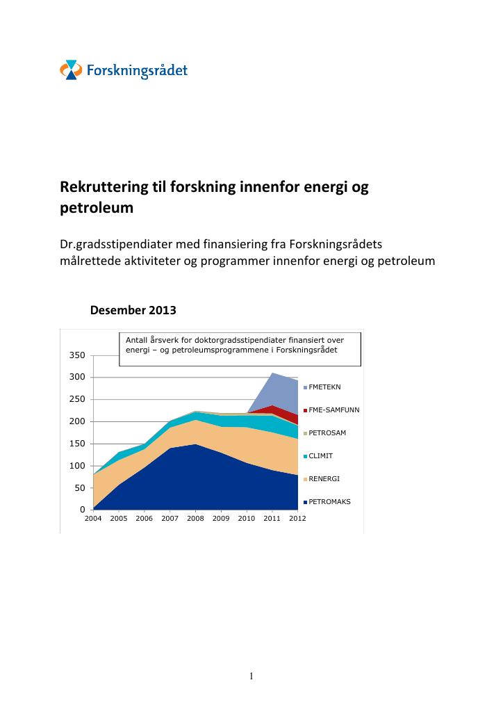 Forsiden av dokumentet Rekruttering til forskning innenfor energi og petroleum