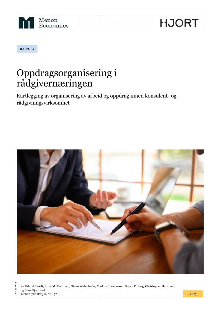 Forsiden av dokumentet Oppdragsorganisering i rådgivernæringen