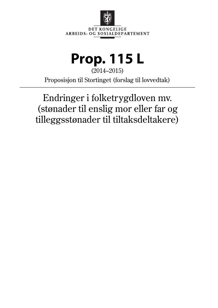 Forsiden av dokumentet Prop. 115 L (2014-2015)