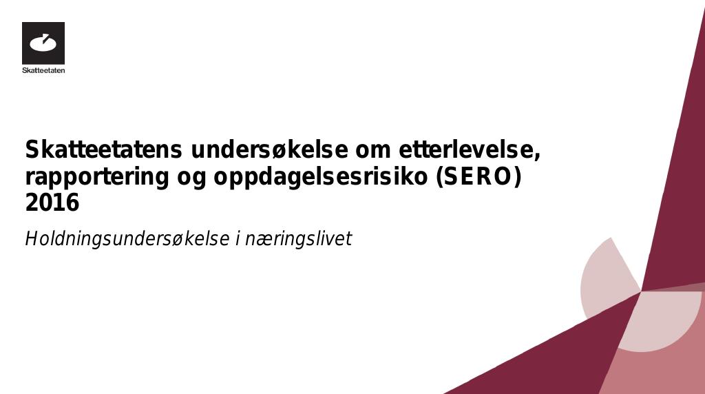 Forsiden av dokumentet SERO 2016 - Skatteetatens undersøkelse om etterlevelse, rapportering og oppdagelsesrisiko