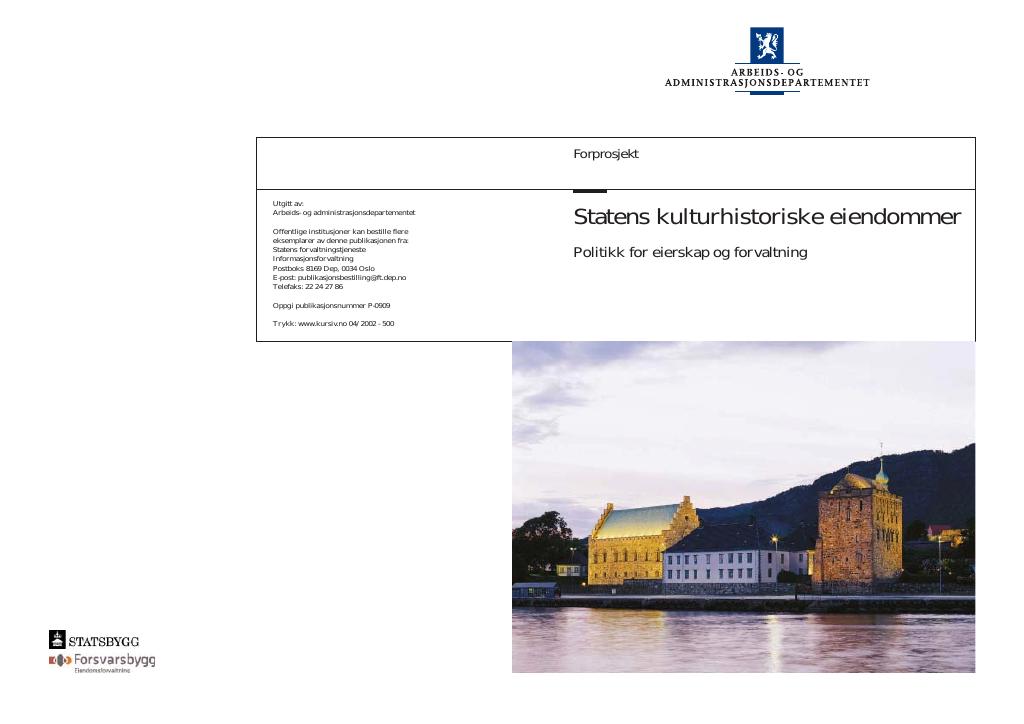 Forsiden av dokumentet Statens kulturhistoriske eiendommer