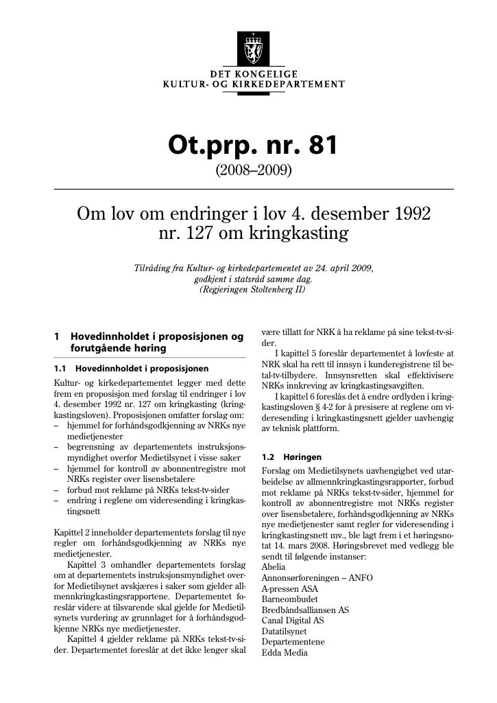 Forsiden av dokumentet Ot.prp. nr. 81 (2008-2009)