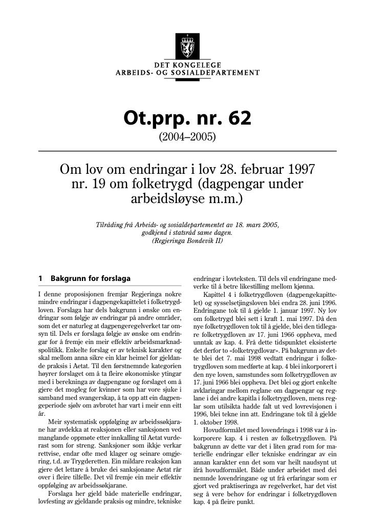 Forsiden av dokumentet Ot.prp. nr. 62 (2004-2005)