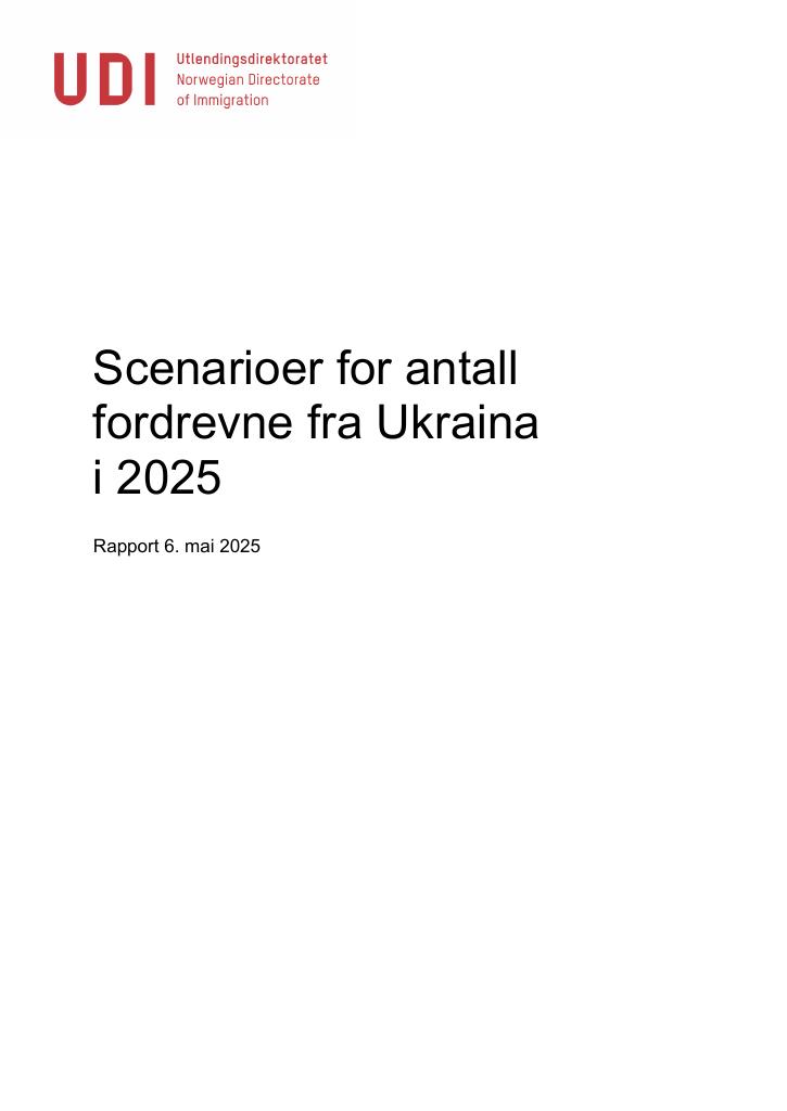 Forsiden av dokumentet Scenarioer for antall fordrevne fra Ukraina i 2025