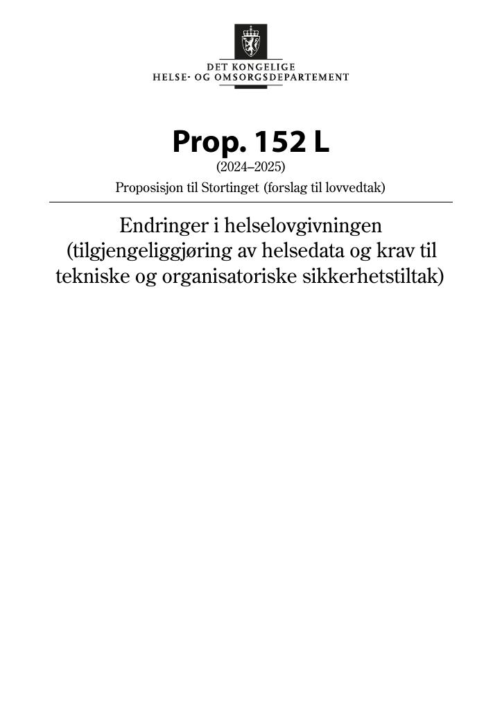 Forsiden av dokumentet Prop. 152 L (2024–2025)