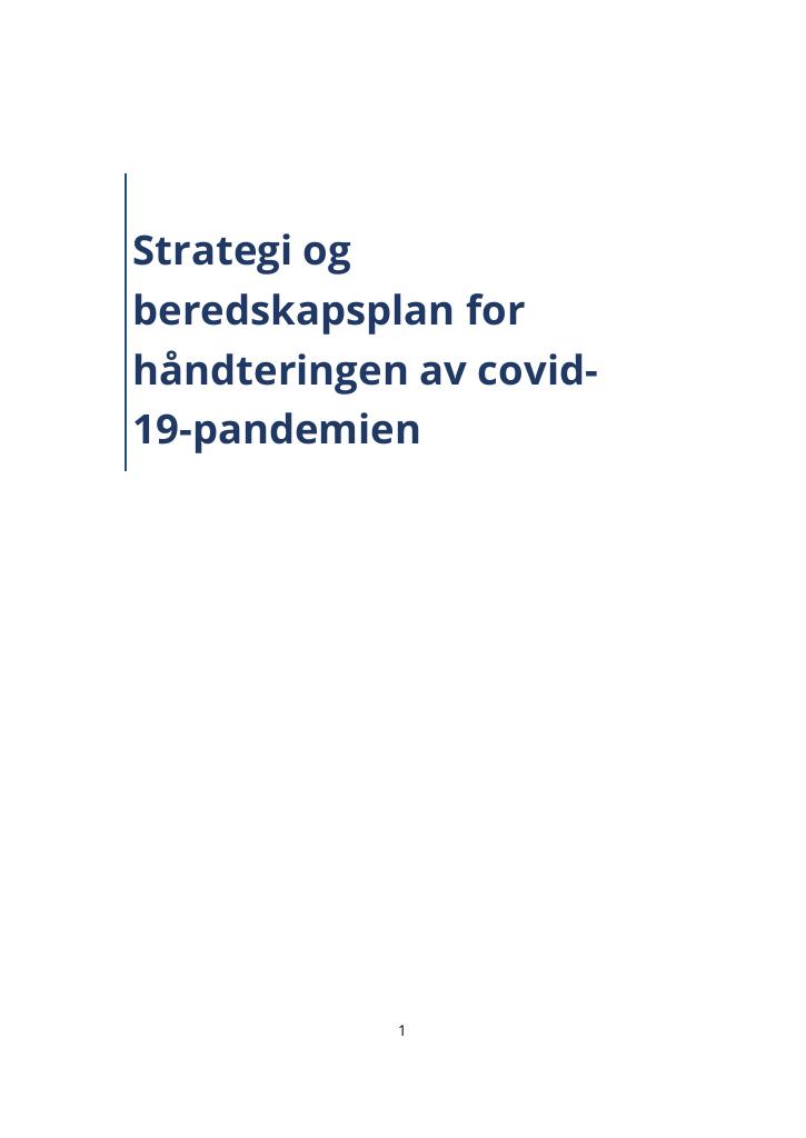 Forsiden av dokumentet Strategi og beredskapsplan for håndteringen av covid-19-pandemien