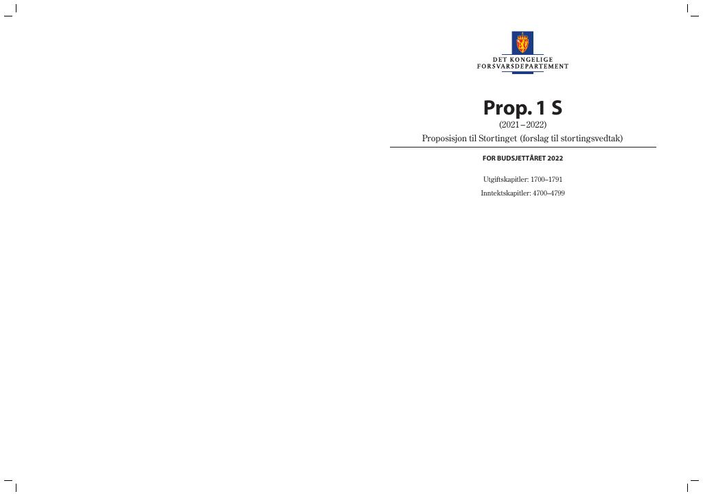Forsiden av dokumentet Prop. 1 S (2021–2022)