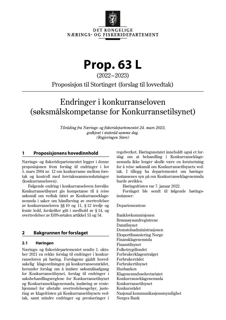 Forsiden av dokumentet Prop. 63 L (2022–2023)