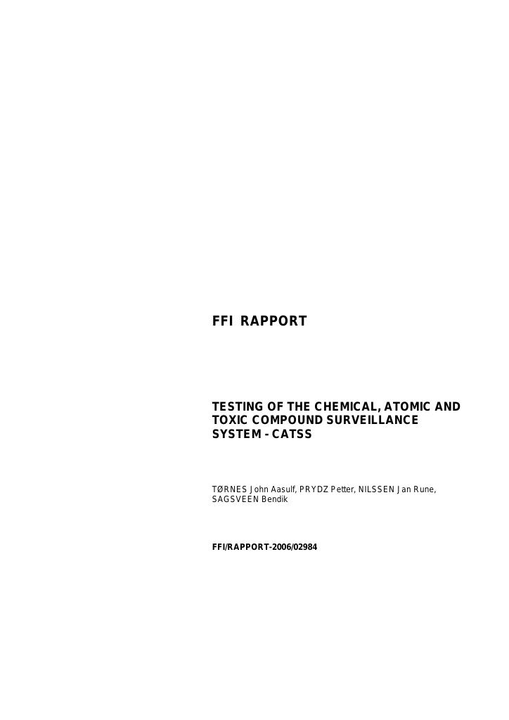 Forsiden av dokumentet Testing of the Chemical, Atomic and Toxic compound Surveillance System : CATSS