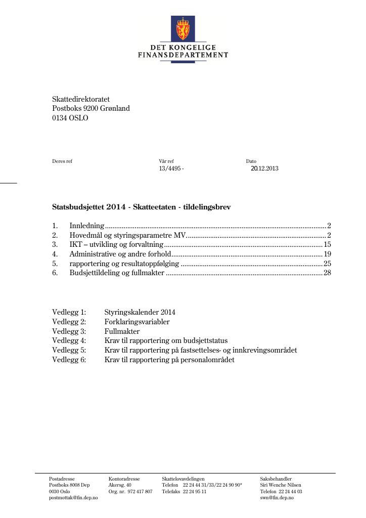 Forsiden av dokumentet Tildelingsbrev