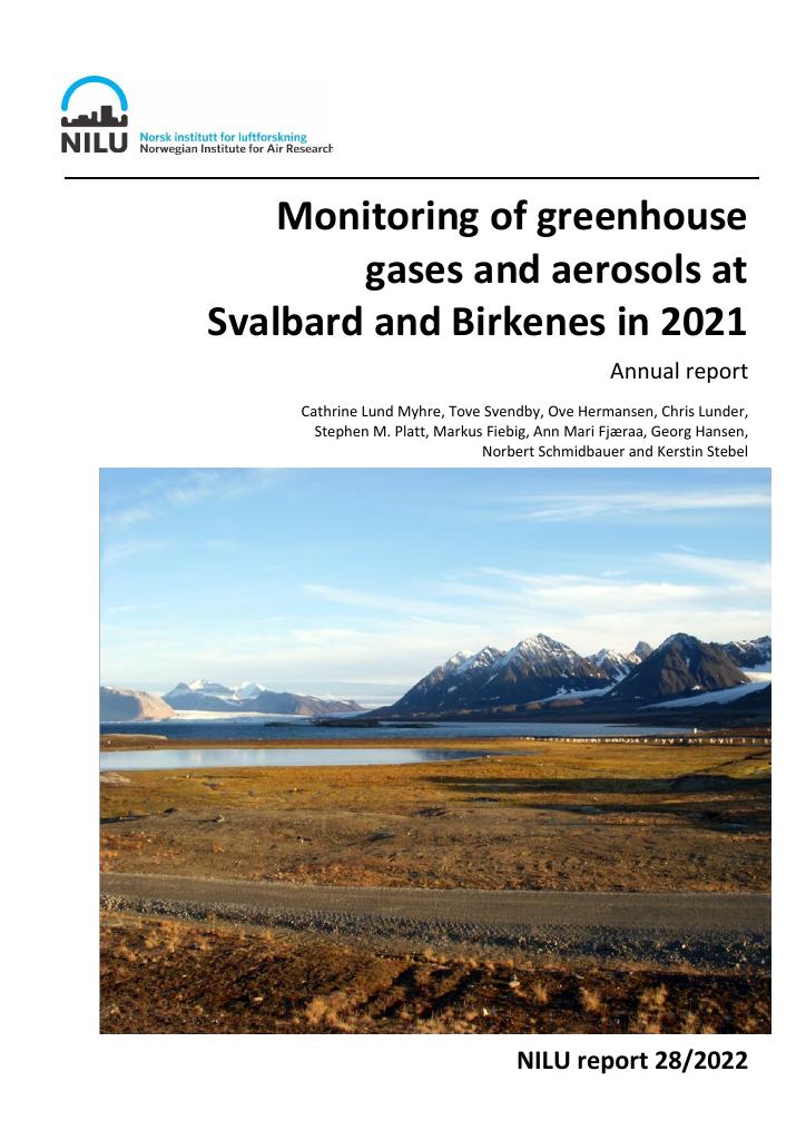 Forsiden av dokumentet Monitoring of greenhouse gases and aerosols at Svalbard and Birkenes in 2021 : Annual report