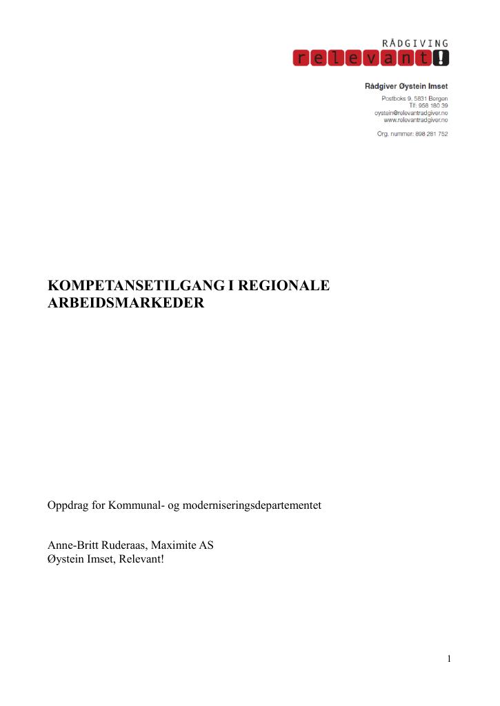 Forsiden av dokumentet Kompetansetilgang i regionale arbeidsmarkeder
