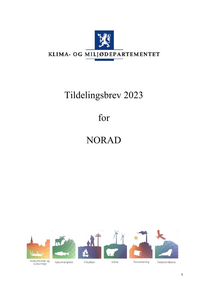 Forsiden av dokumentet Tildelingsbrev Norad 2023