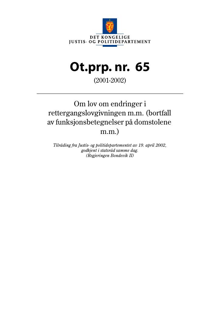 Forsiden av dokumentet Ot.prp. nr. 65 (2001-2002)