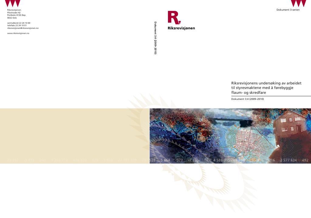 Forsiden av dokumentet Riksrevisjonens undersøking av arbeidet til styresmaktene med å førebyggje flaum- og skredfare