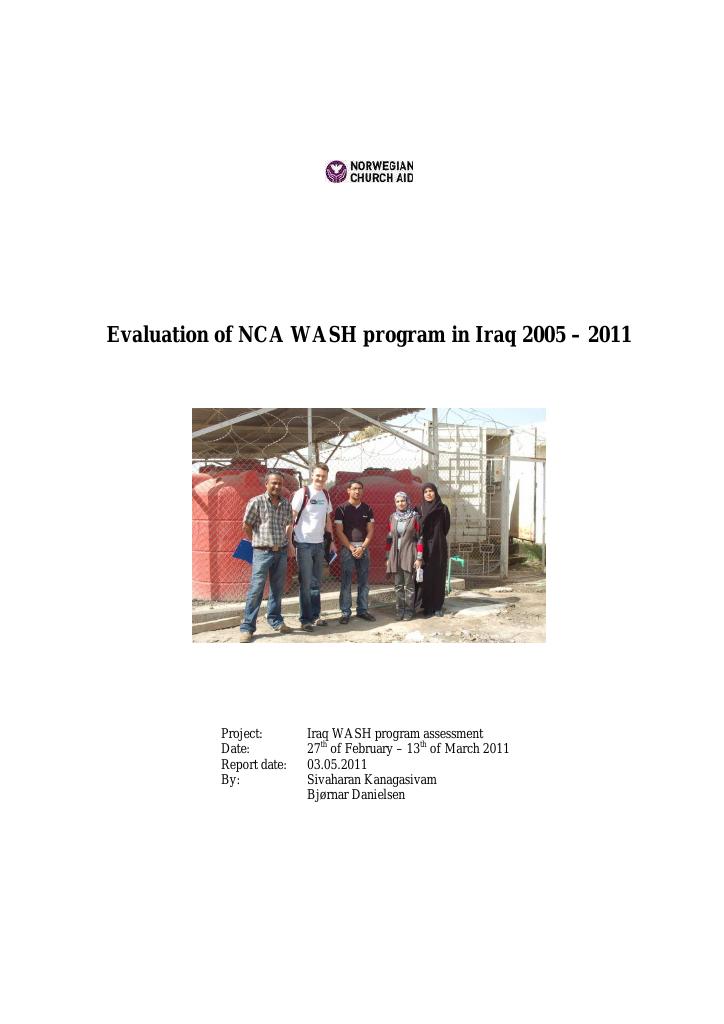 Forsiden av dokumentet Evaluation of NCA WASH program in Iraq 2005 – 2011