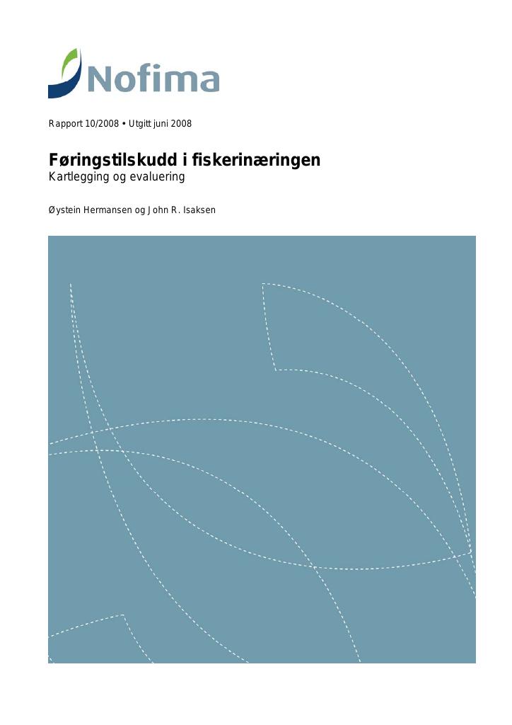 Forsiden av dokumentet Føringstilskudd i fiskerinæringen
