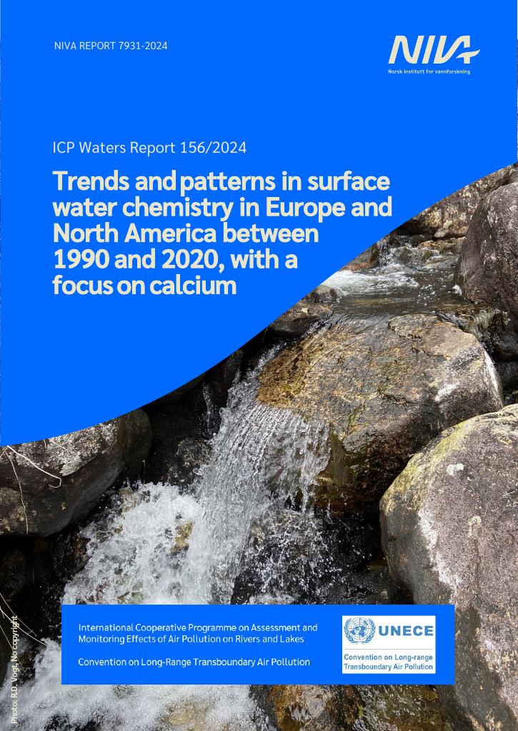 Forsiden av dokumentet Trends and patterns in surface water chemistry in Europe and North America between 1990 and 2020, with a focus on calcium : ICP Waters Report 156/2024