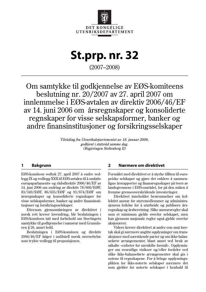 Forsiden av dokumentet St.prp. nr. 32 (2007-2008)