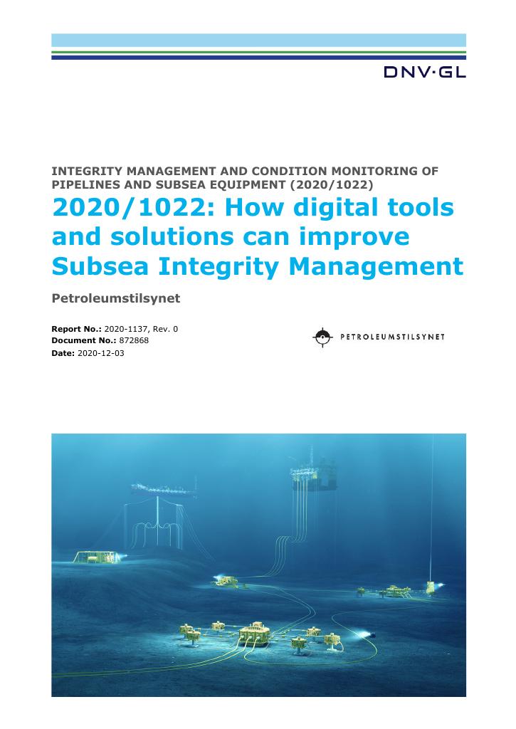 Forsiden av dokumentet 2020/1022: How digital tools and solutions can improve Subsea Integrity Management