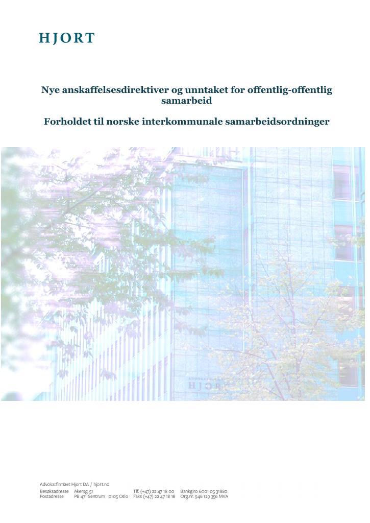 Forsiden av dokumentet Nye anskaffelsesdirektiver og unntaket for offentlig-offentlig samarbeid