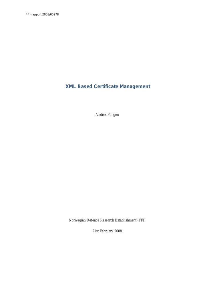 Forsiden av dokumentet XML Based Certificate Management