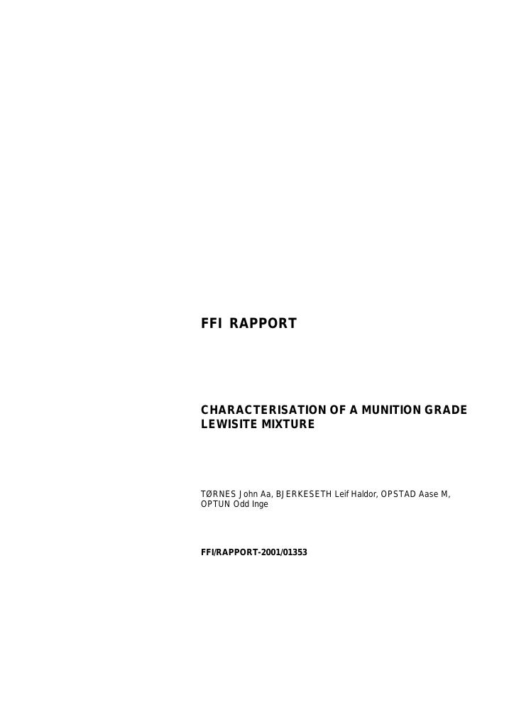 Forsiden av dokumentet Characterisation of a munition grade lewisite mixture