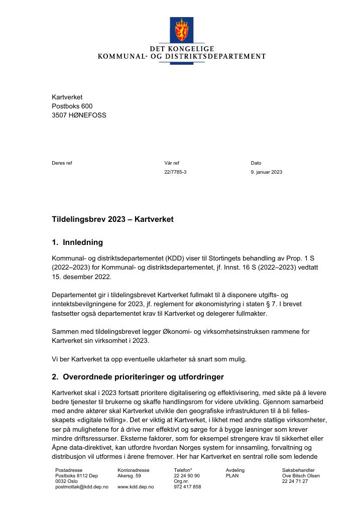 Tildelingsbrev Kartverket 2023 - Kudos