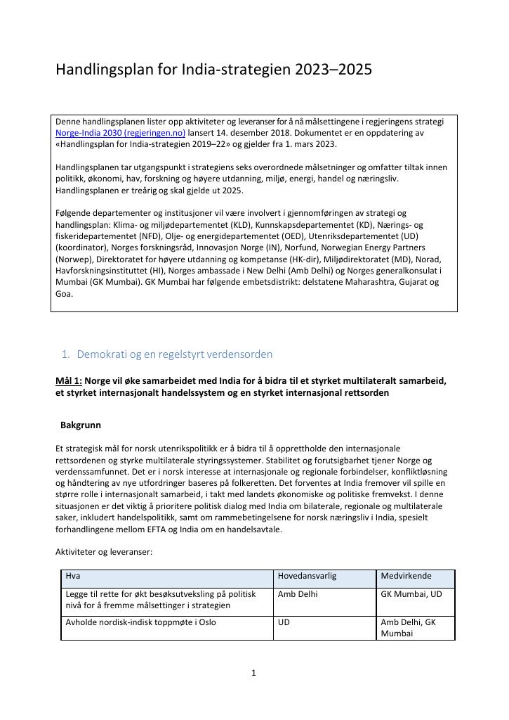 Forsiden av dokumentet Handlingsplan for India-strategien 2023–2025