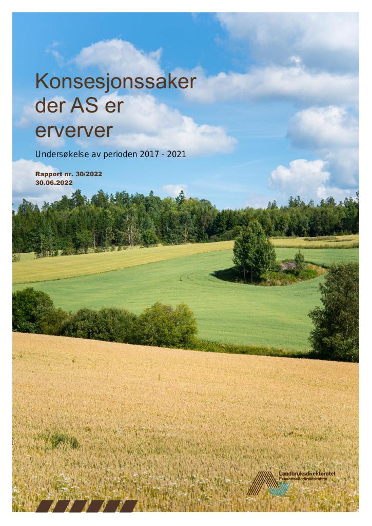 Forsiden av dokumentet Konsesjonssaker der AS er erverver