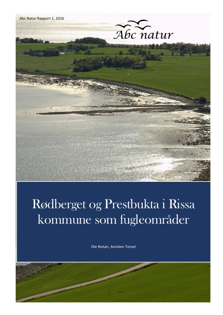 Forsiden av dokumentet Rødberget og Prestbukta i Rissa kommune som fugleområder