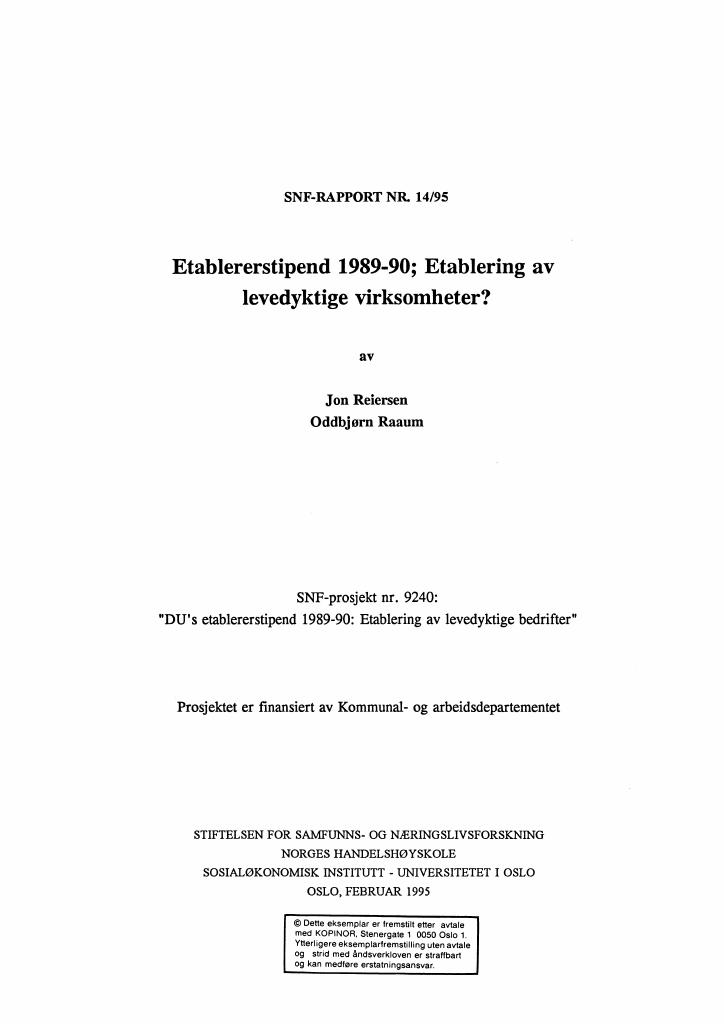 Forsiden av dokumentet Etablererstipend 1989-90